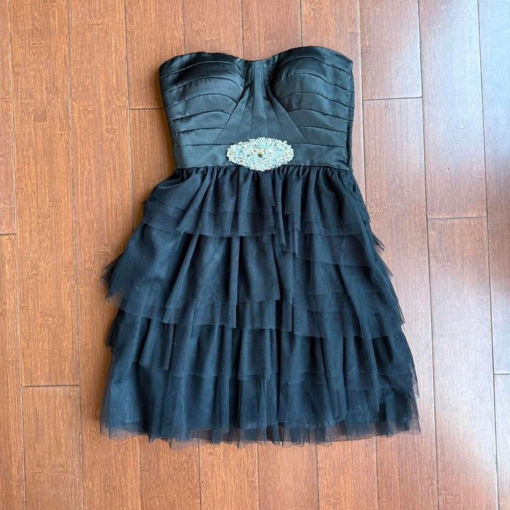 Black Strapless Dress w/ Ruffles and Embellishments
